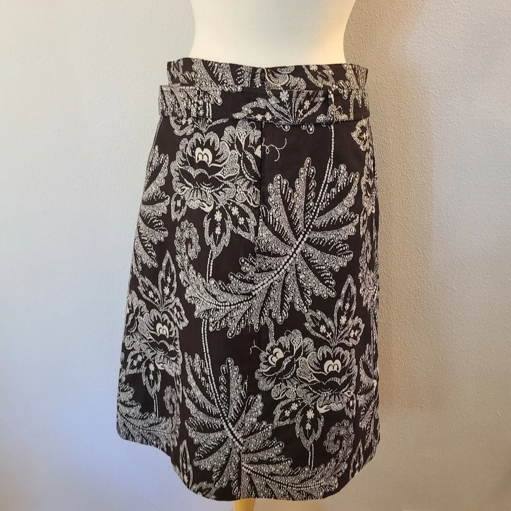 Carolina Herrera Brown Floral Printed Wool Blend Skirt